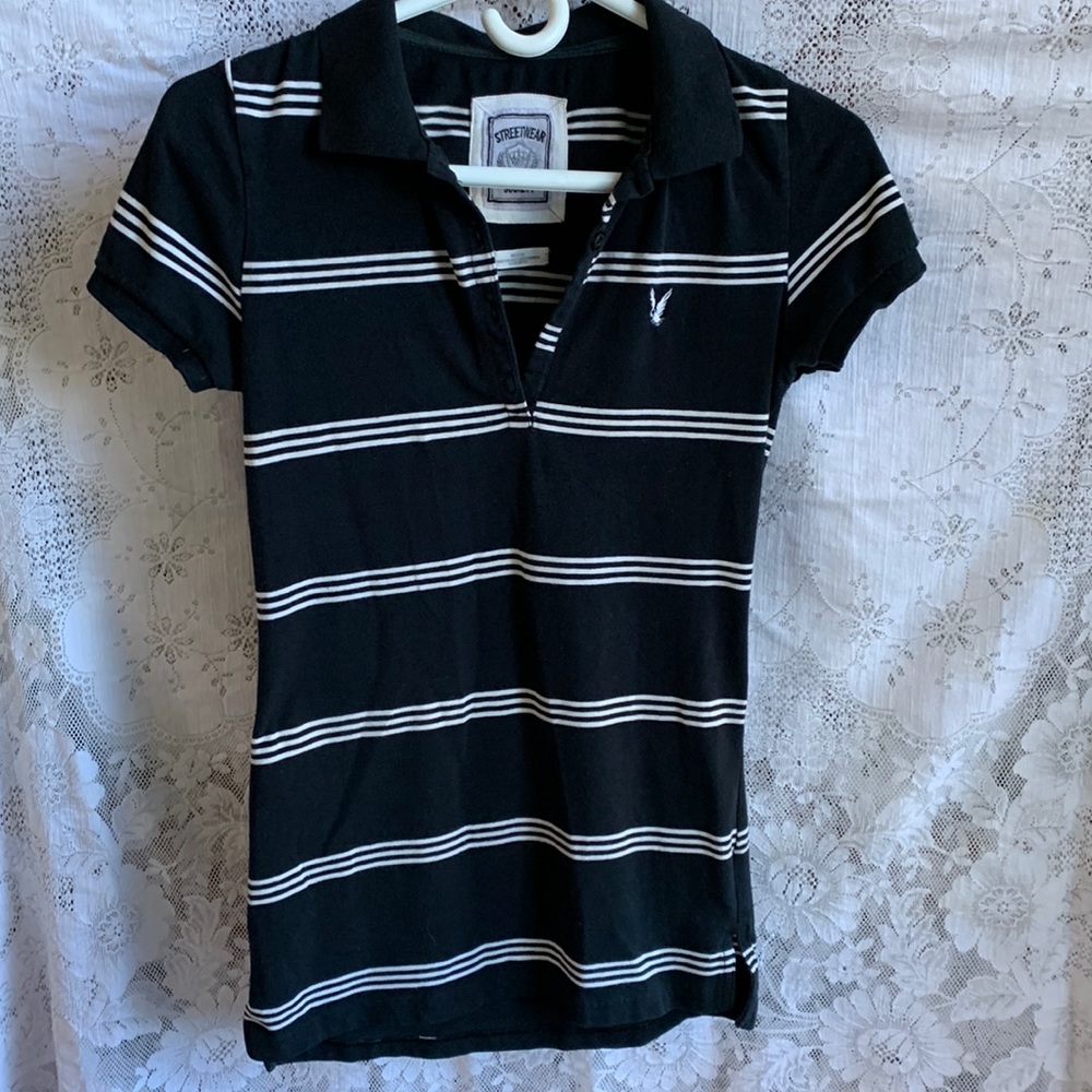 Lovely Streetwear Society top. Black with white stripes. Medium.